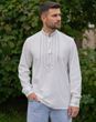 Men's embroidered shirt "Embroidered Paths" &ndash; milk-colored linen with beige and blue embroidery., 42