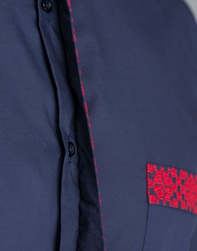 Niebieska koszula męska PLANK z czerwonym haftem, 38
