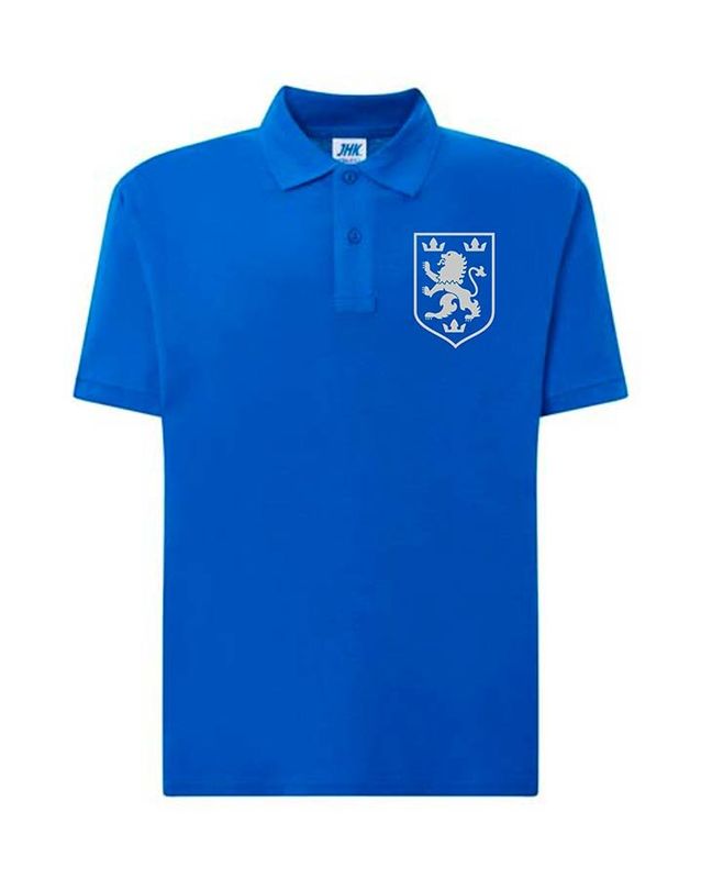 Чоловіча патріотична футболка поло: «Галицький Лев», сіра вишивка, синя, XS
