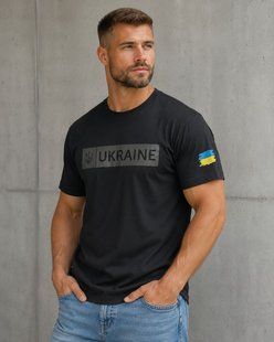 Чоловіча чорна патріотична футболка UKRAINE з гербом та прапором, XS