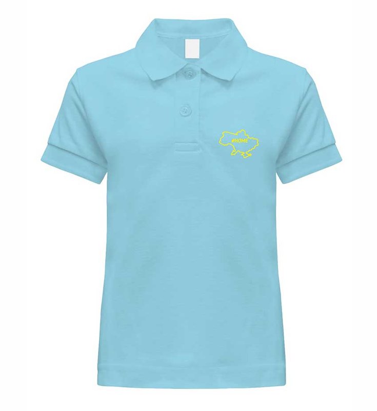 Polo with HOME embroidery for girls, blue, 5-6 years old