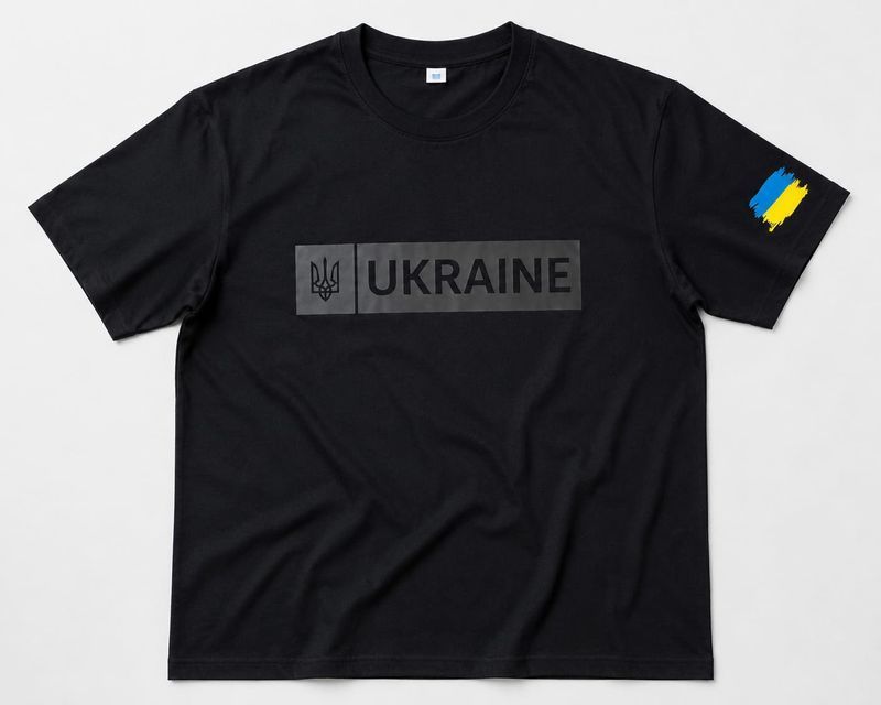 Чоловіча чорна патріотична футболка UKRAINE з гербом та прапором, XS