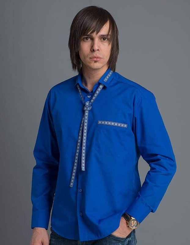 Рубашка мужская вышитая Узелок синяя, 42