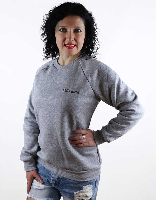 Women's sweatshirt (sweater) with #Ukraine embroidery, gray, S