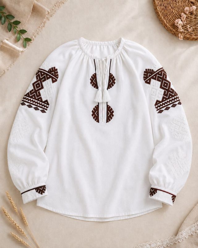 "Pralis" embroidered shirt &mdash; milky-white linen, 40