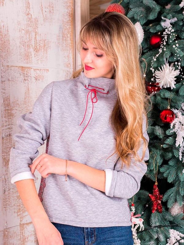 Sweater (sweatshirt) women's "Winter", gray, red embroidery, S