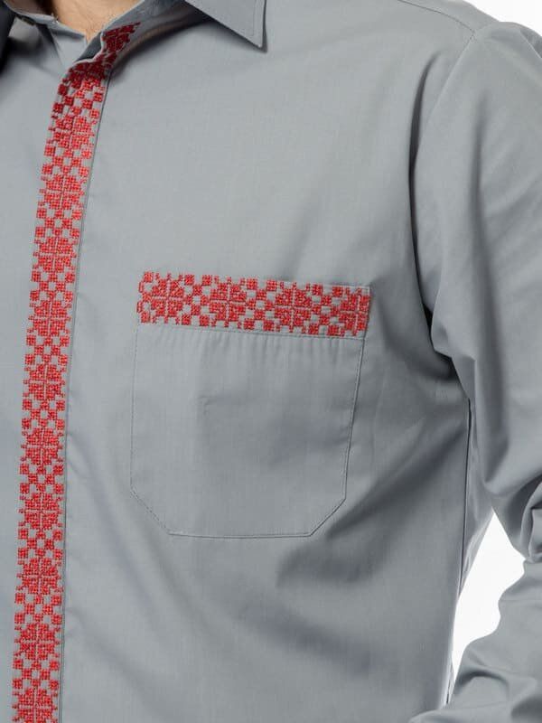 Men's gray PLANK shirt with red embroidery, 38