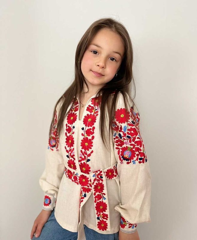 Вишиванка для дівчинки Яворівська &ndash; льон, 152/158 см