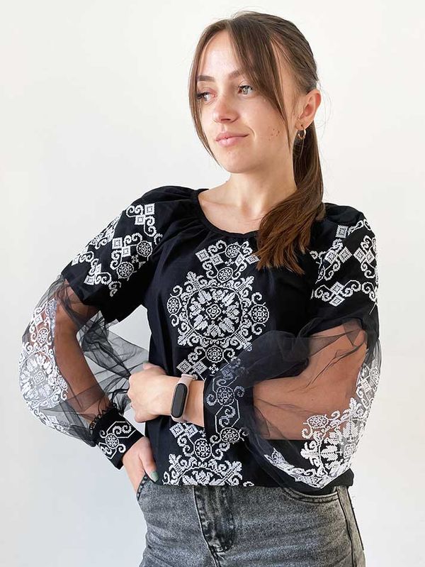 Koszula damska haftowana Monochromatyczna w kolorze czarnym, 40