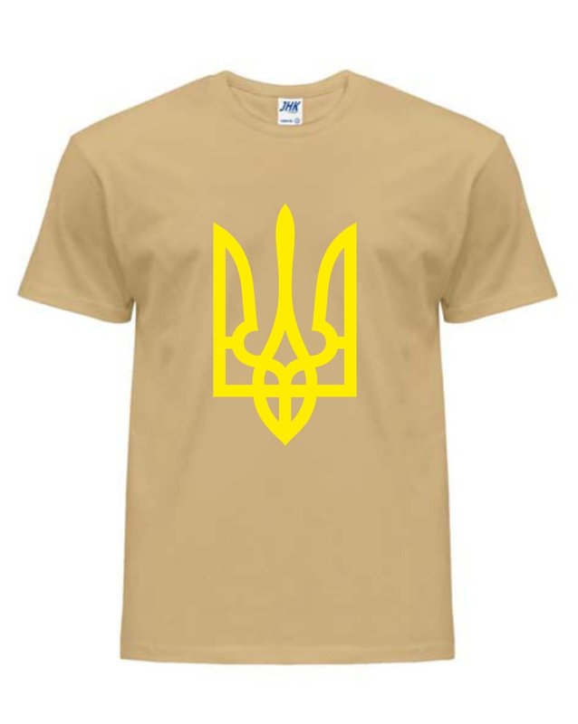 Чоловіча патріотична футболка: «ТРИЗУБ жовтий», пісочна, S