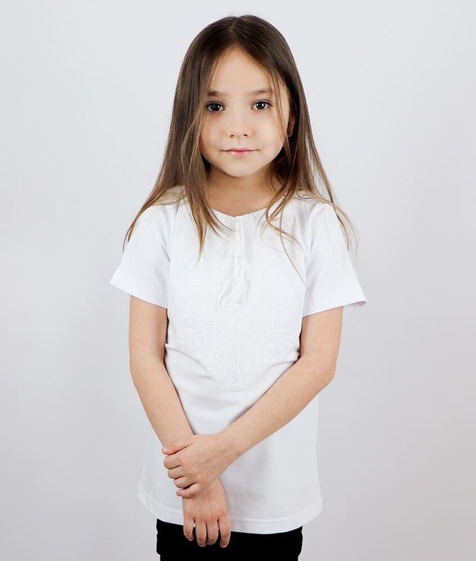 Футболка вышиванка для девочки Сокальский вышивка, белая вышивка - белая, 80/86  см