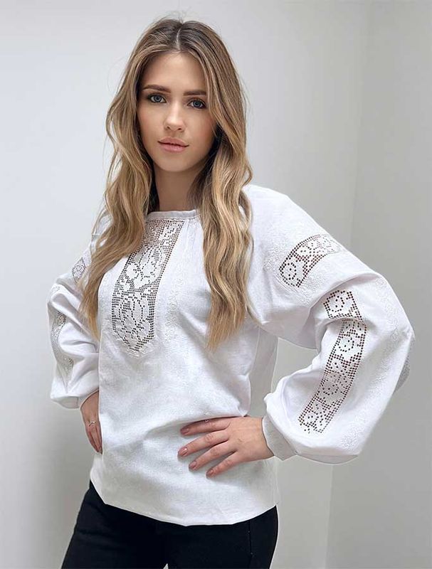 Women's embroidered shirt Ażur white, 40