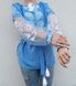 Damska haftowana koszula Kwiaty Richelieu, niebieska - len, 40