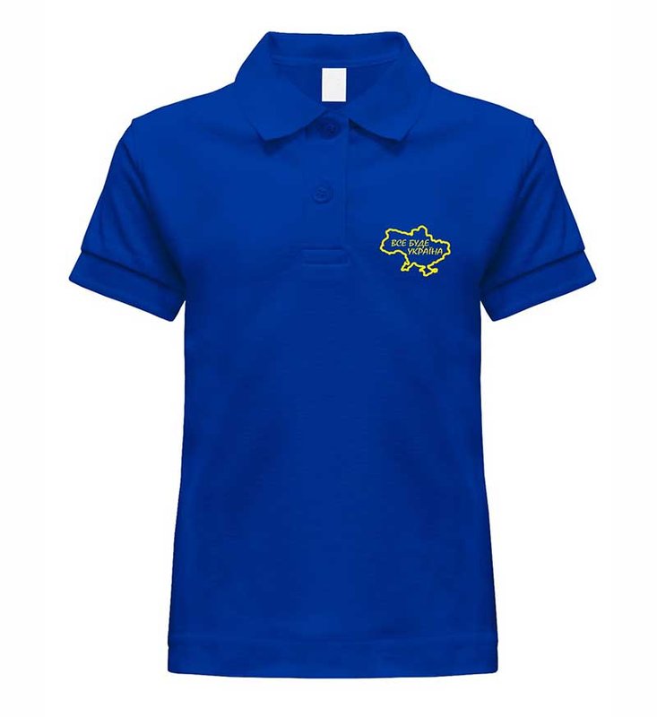 Polo with embroidery EVERYTHING WILL BE UKRAINE for a girl, blue, 5-6 years old