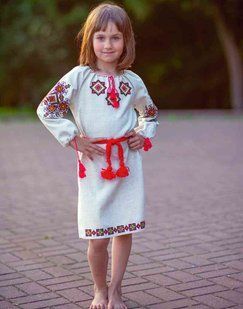 Дитяча вишита сукня: &laquo;ПЕРЛИНА КАРПАТ&raquo;, льон, 80/86cm