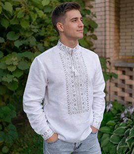 Чоловіча вишиванка &laquo;Світлолад&raquo; з домотканого полотна із сірою вишивкою, XS