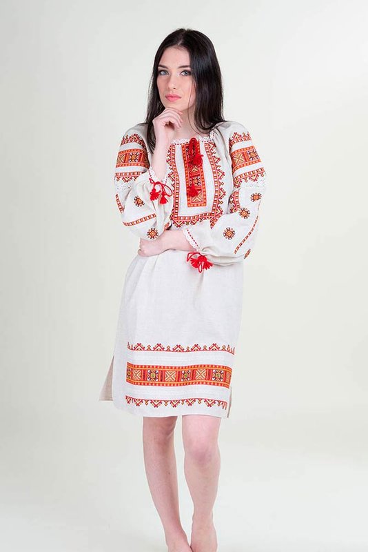 Жіноча сукня вишиванка Гуцулка Ксеня полотно, червона, S
