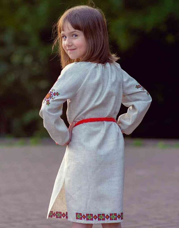 Дитяча вишита сукня: «ПЕРЛИНА КАРПАТ», льон, 80/86  см