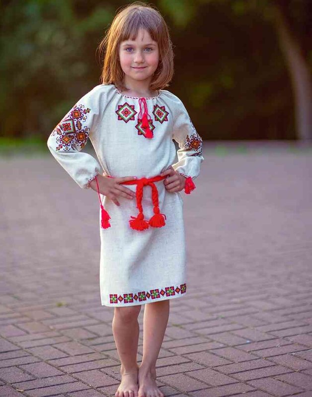Детское вышитое платье: «ЖЕМЧУЖИНА КАРПАТ», лен, 80/86  см