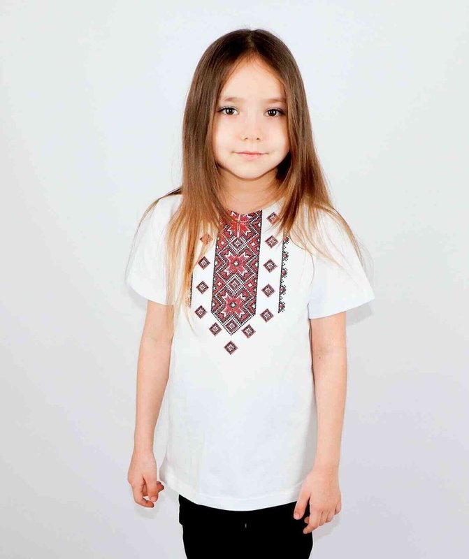 Футболка вышиванка для девочки «АЛАТИРКО», красная вышивка, белая, 152/158 см