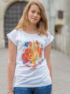 Жіноча футболка з принтом &laquo;ТРИЗУБ КВІТИ&raquo;, біла, M