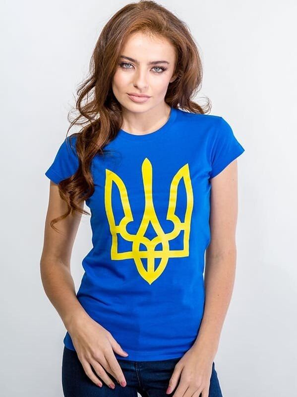 Damska koszulka z nadrukiem "Trójząb", niebieska, S