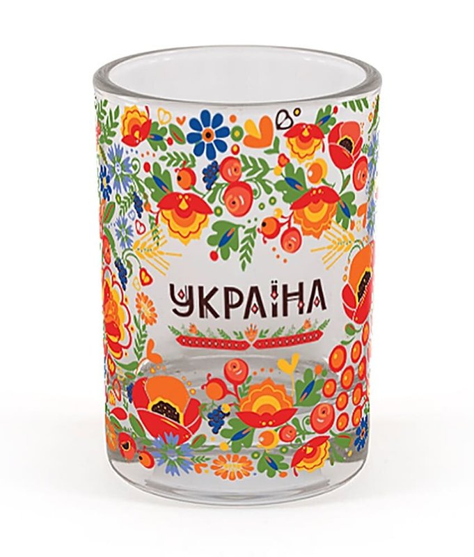Чарка скляна з нанесенням Україна орнамент new прозора, об`єм 50 мл