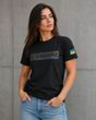 Women's black patriotic UKRAINE T-shirt with the coat of arms and flag, XS