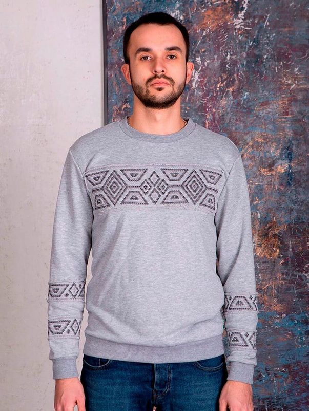 Sweater (sweatshirt) for men "Sota", gray, gray embroidery, S