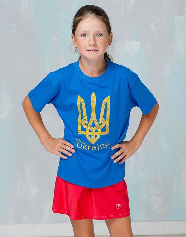 Футболка для дівчинки Тризуб Ukraine, синя, 3-4 lata