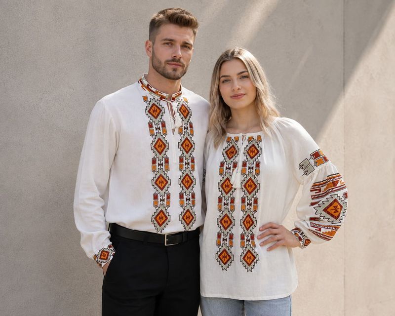 Жіноча лляна вишиванка &laquo;Оріяна&raquo; молочного кольору з орнаментом, 40