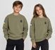 Unisex khaki children's sweatshirt with a Tryzub and flag embroidery., 92/98cm