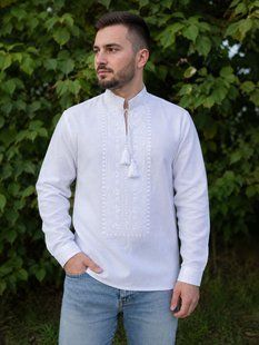 Чоловіча вишиванка &laquo;Світлолад&raquo; домоткане полотно із білою вишивкою , XS