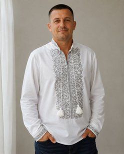 Вишиванка чоловіча Вензель сірий - довгий рукав, XS