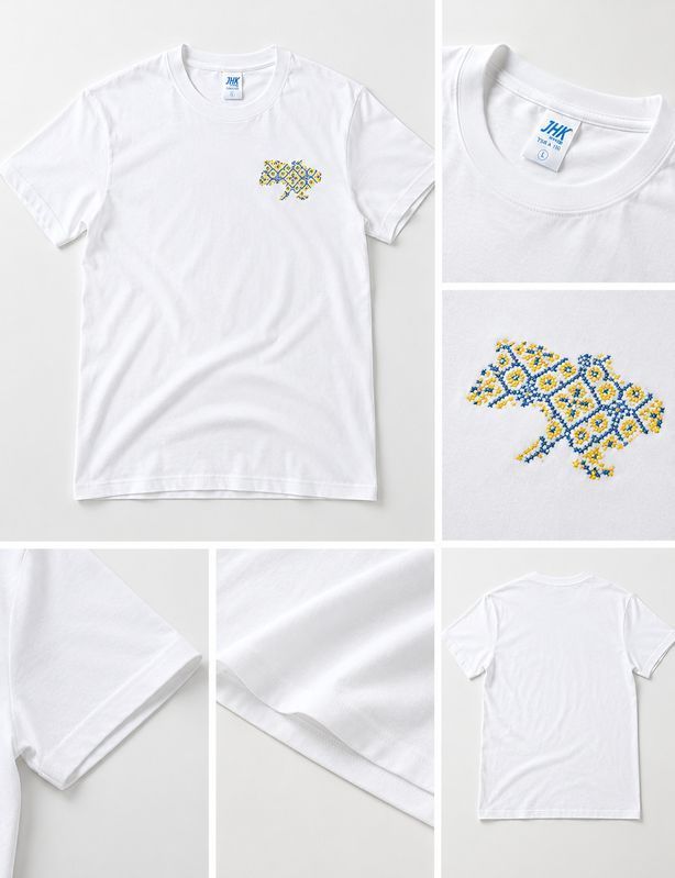 White men's T-shirt with patriotic blue-yellow embroidered print "Map of Ukraine", XS
