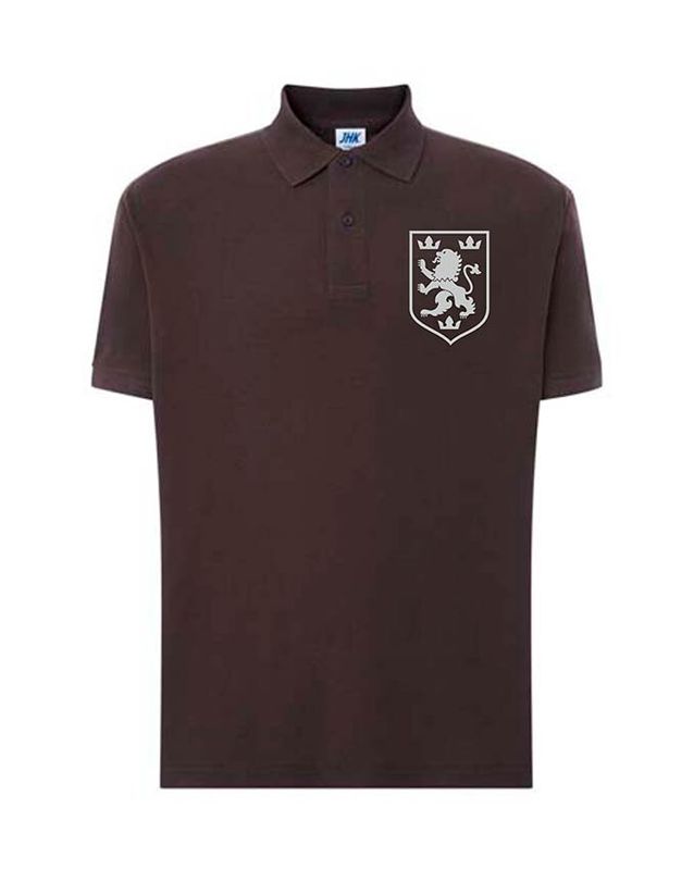 Чоловіча патріотична футболка поло: «Галицький Лев», сіра вишивка, коричневий, 2XL