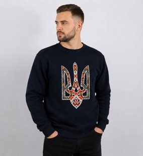 Кофта (світшот) чоловічий Тризуб вишиванка, темно-синій, S