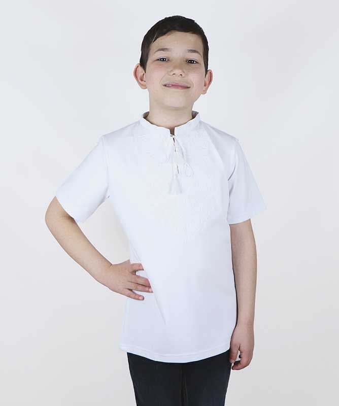Вишита футболка для хлопчика Сокальська , біла вишивка, біла, 80/86  см