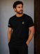Men's black cotton T-shirt with yellow Tryzub embroidery and a flag patch., XS