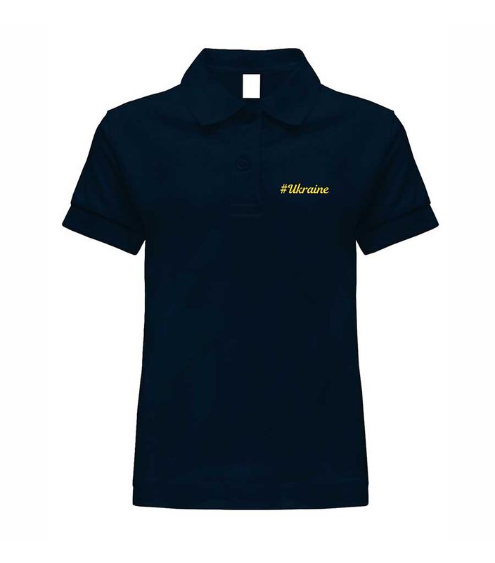 Polo with #Ukraine embroidery for girls, dark blue, 5-6 years old