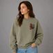 Women's khaki sweatshirt with black and red embroidery, XS