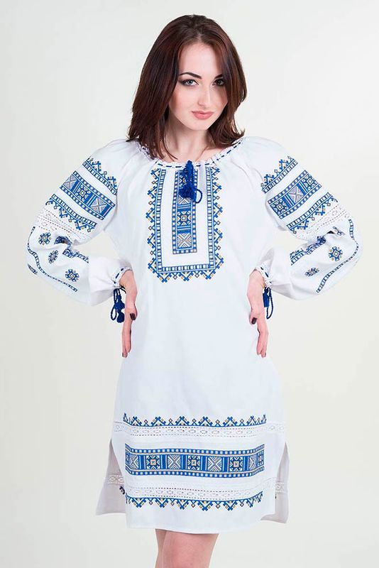 Женское платье вышиванка Гуцулка Ксения полотно, синяя, S