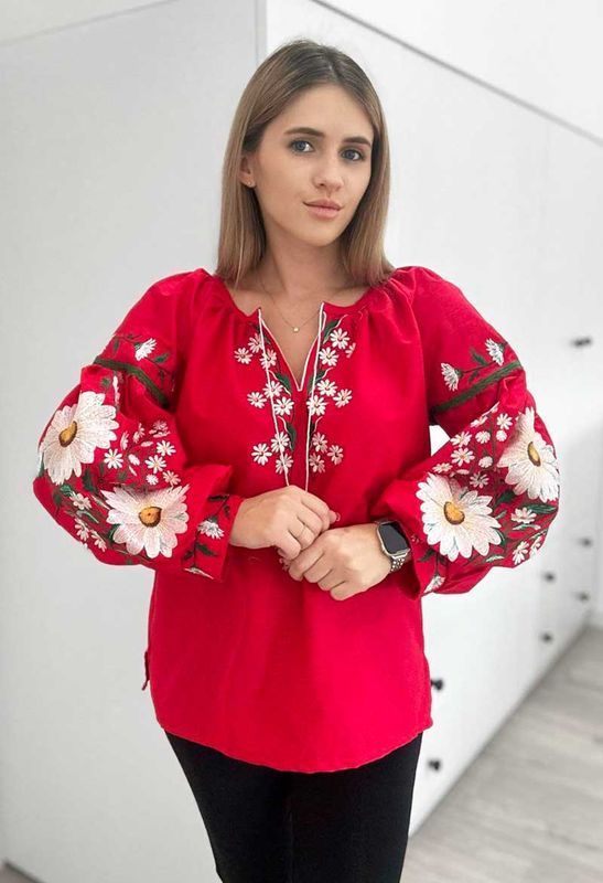 Жіноча вишиванка Boho Ромашка - червона, 50