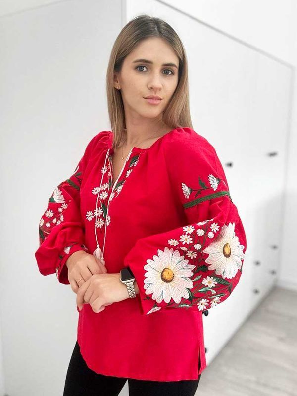 Жіноча вишиванка Boho Ромашка - червона, 50