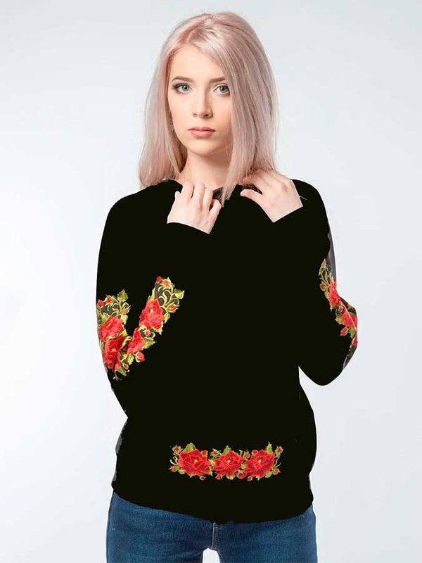 Women's jacket (sweatshirt) "Polish Rose", black with red embroidery, S
