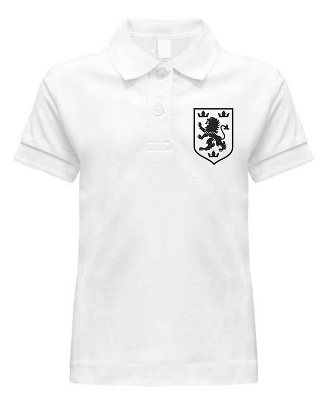 Дитяча вишита футболка поло Галицький Лев, біла з чорною вишивкою, 3-4 роки