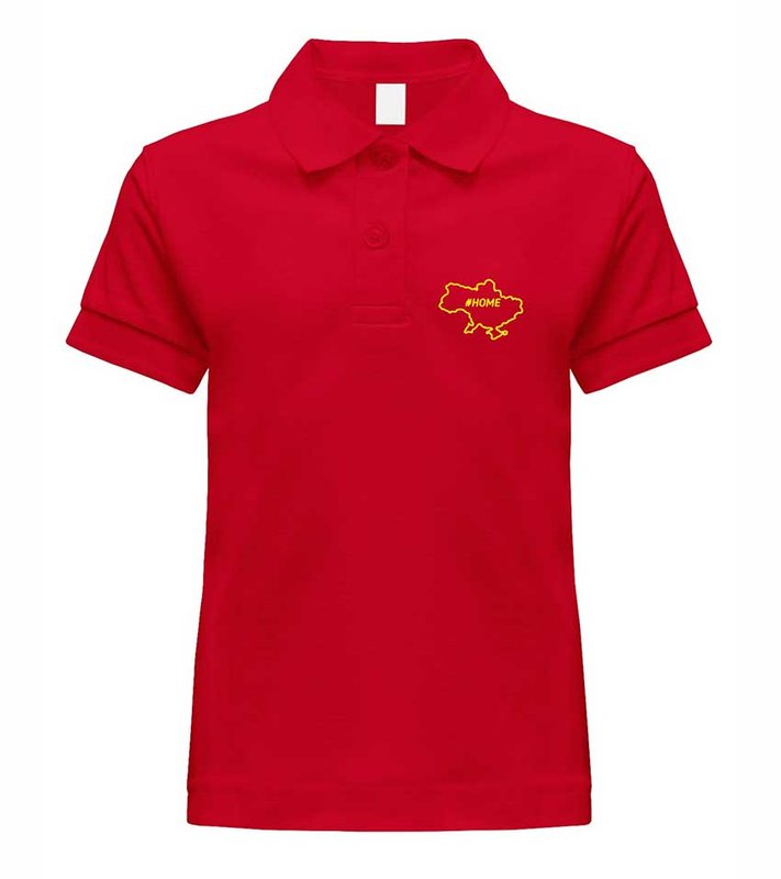 Polo with yellow embroidery #HOME for girls, red, 3-4 years
