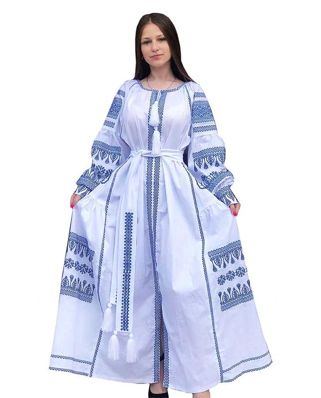 Women's embroidered dress Vitalina - linen, white, 40