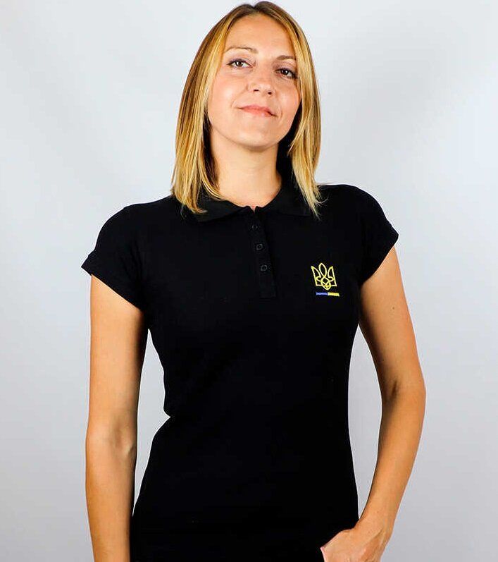 Women's Patriotic Polo T-Shirt: Trident Embroidery, Black, S