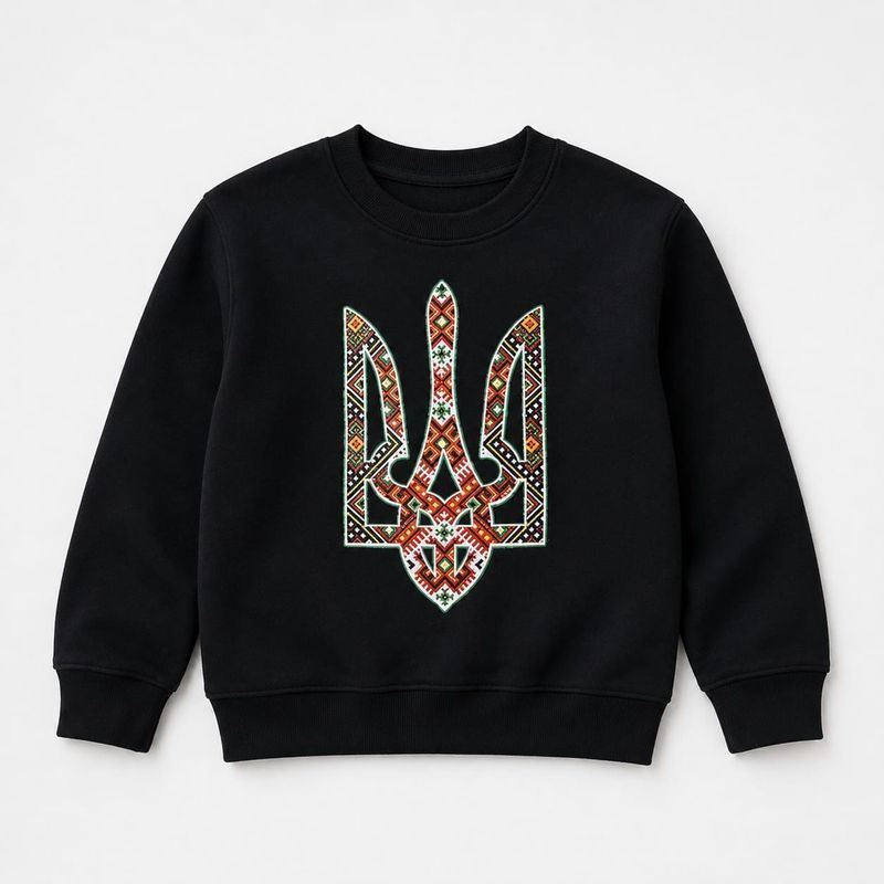 Світшот (кофта) для дівчаток Тризуб вишиванка, темно-синій, 92/98 см